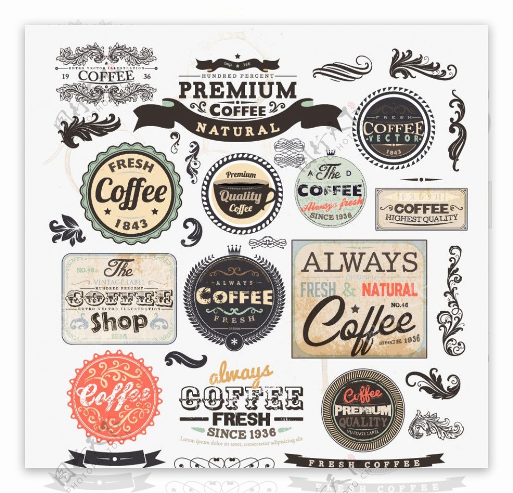 欧式花纹咖啡标签图片