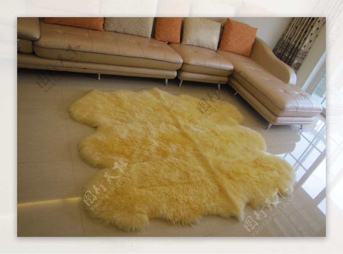 羊剪绒真皮坐垫沙发垫图片