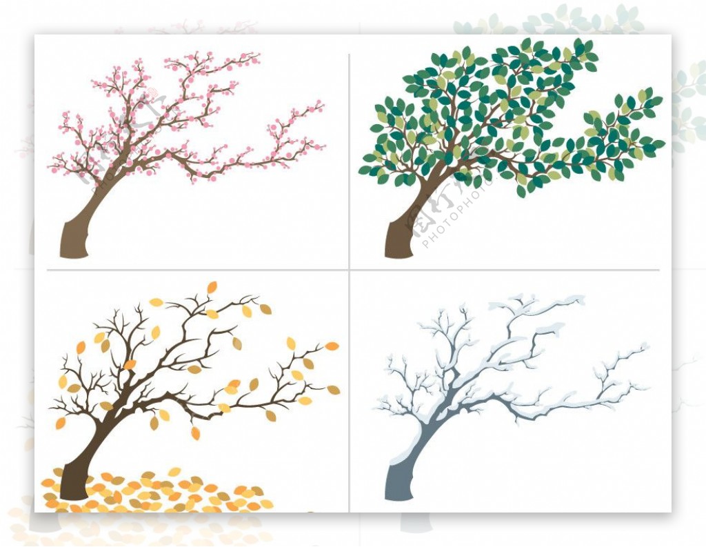 手绘四季树木图片