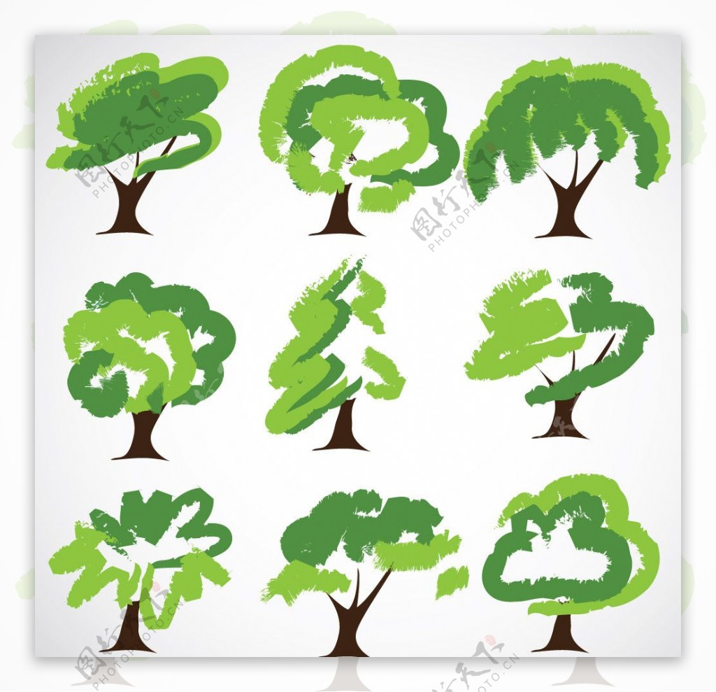 墨迹树木绿树矢量图片