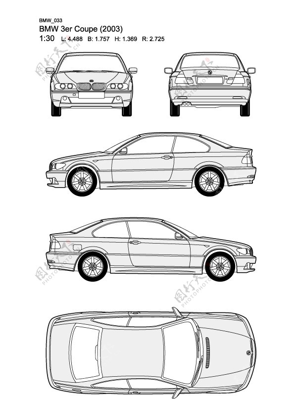 宝马3系BMW3erCoupe2003汽车线稿图片