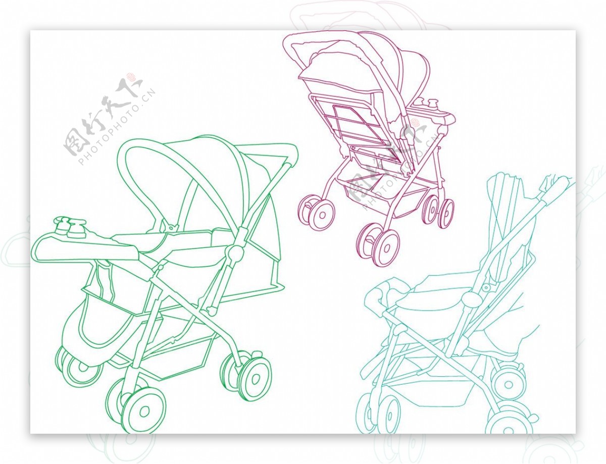 线描婴儿车儿童车图片