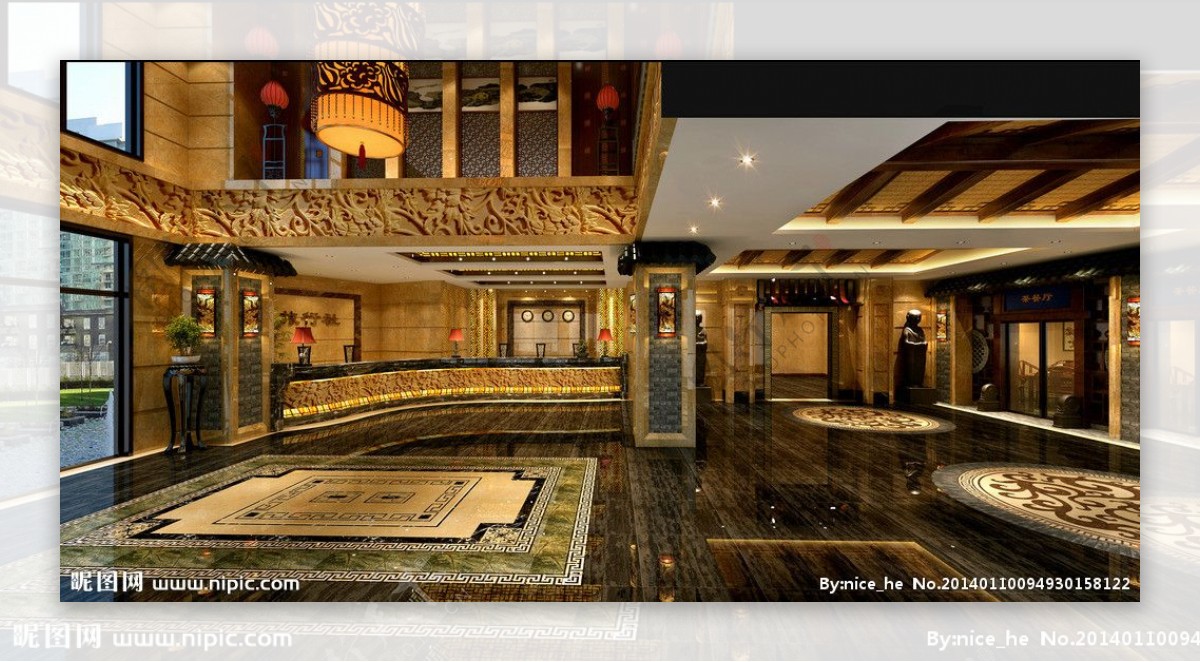 中式酒店大厅效果图图片