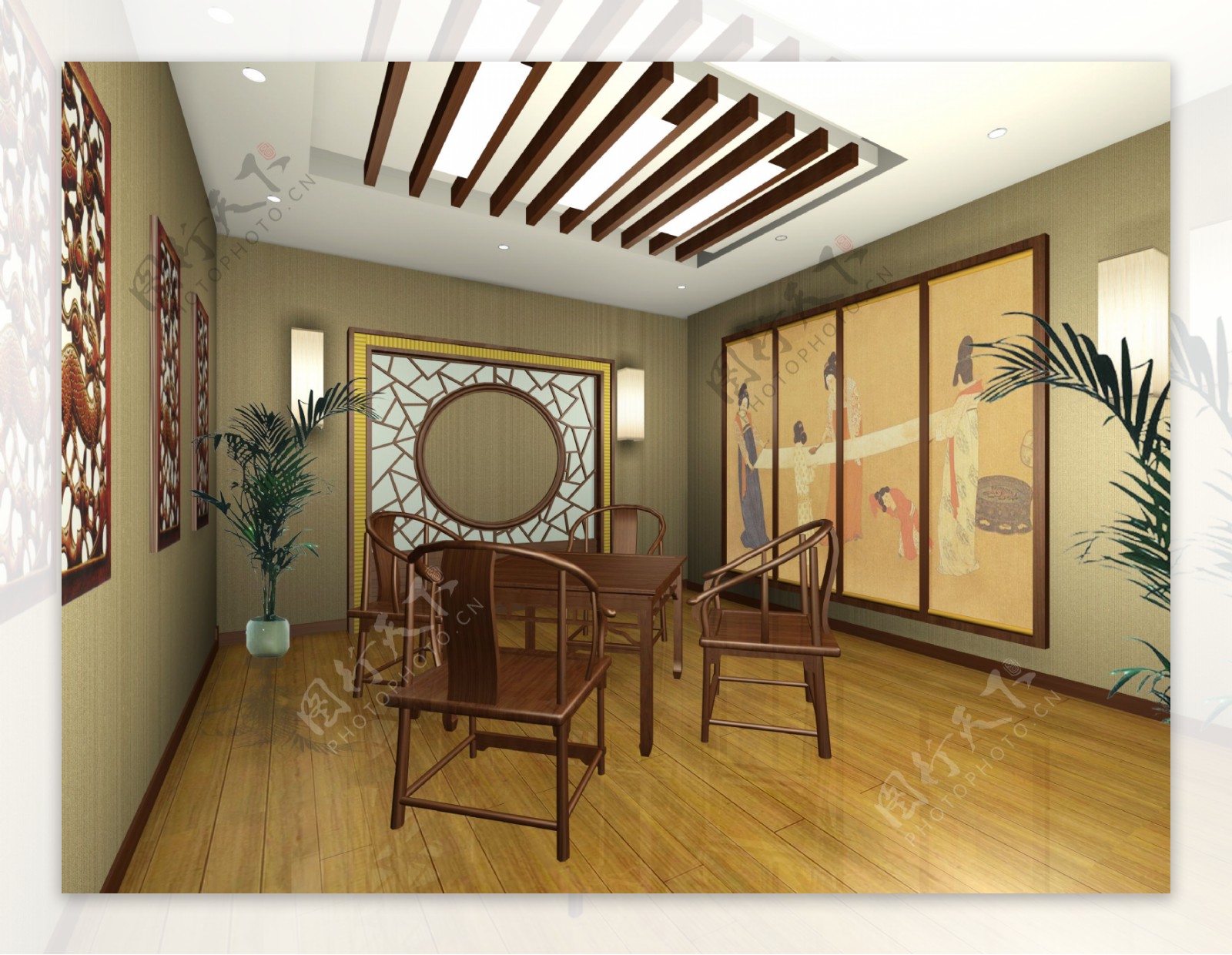 中式茶楼小茶室效果图图片