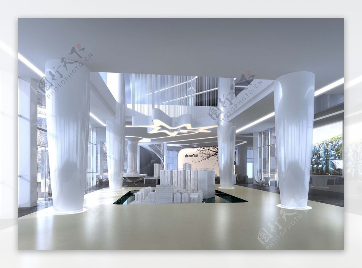 房地产公司大厅3d工装模型图片