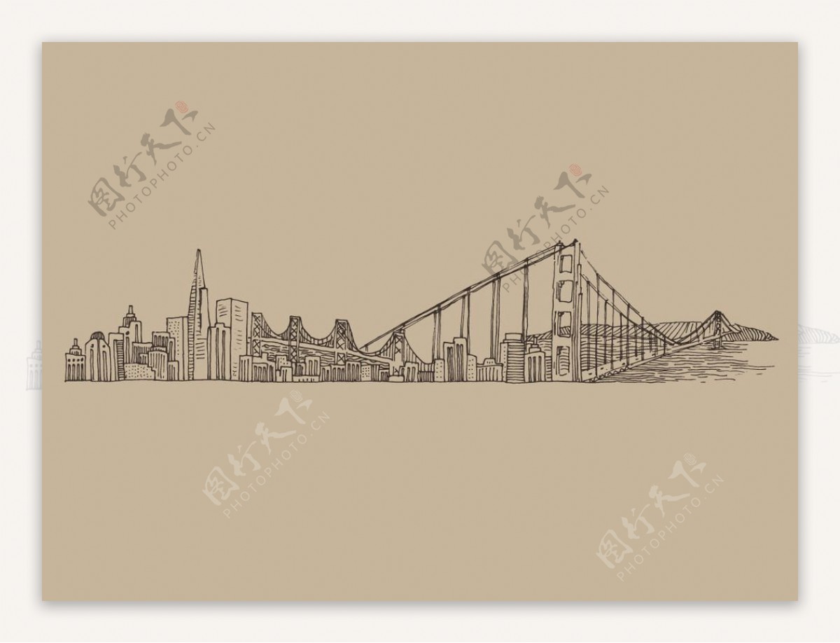 手绘城市大桥图片