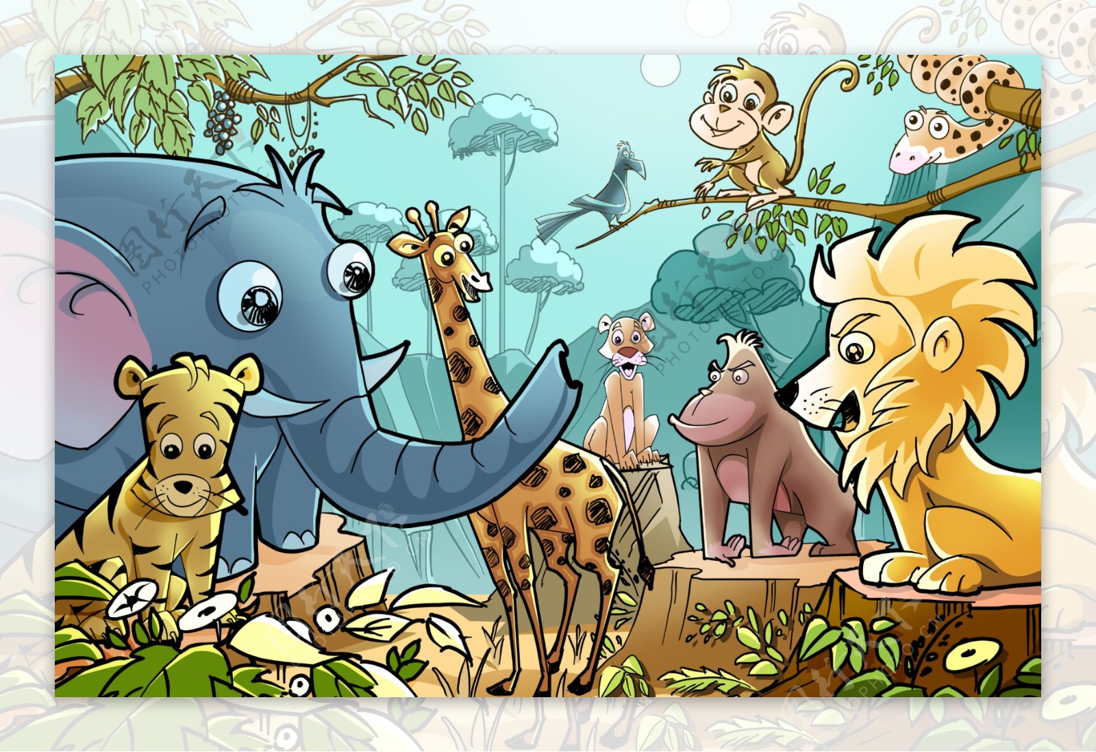 手绘卡通动物世界图片