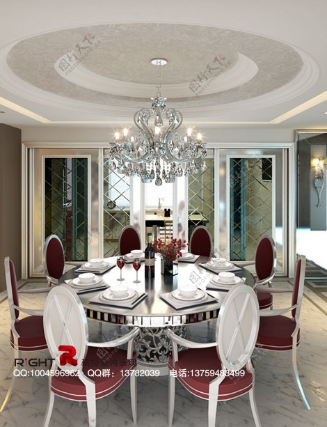 白色欧式餐厅3dsmax室内设计模型vray带全部贴图图片