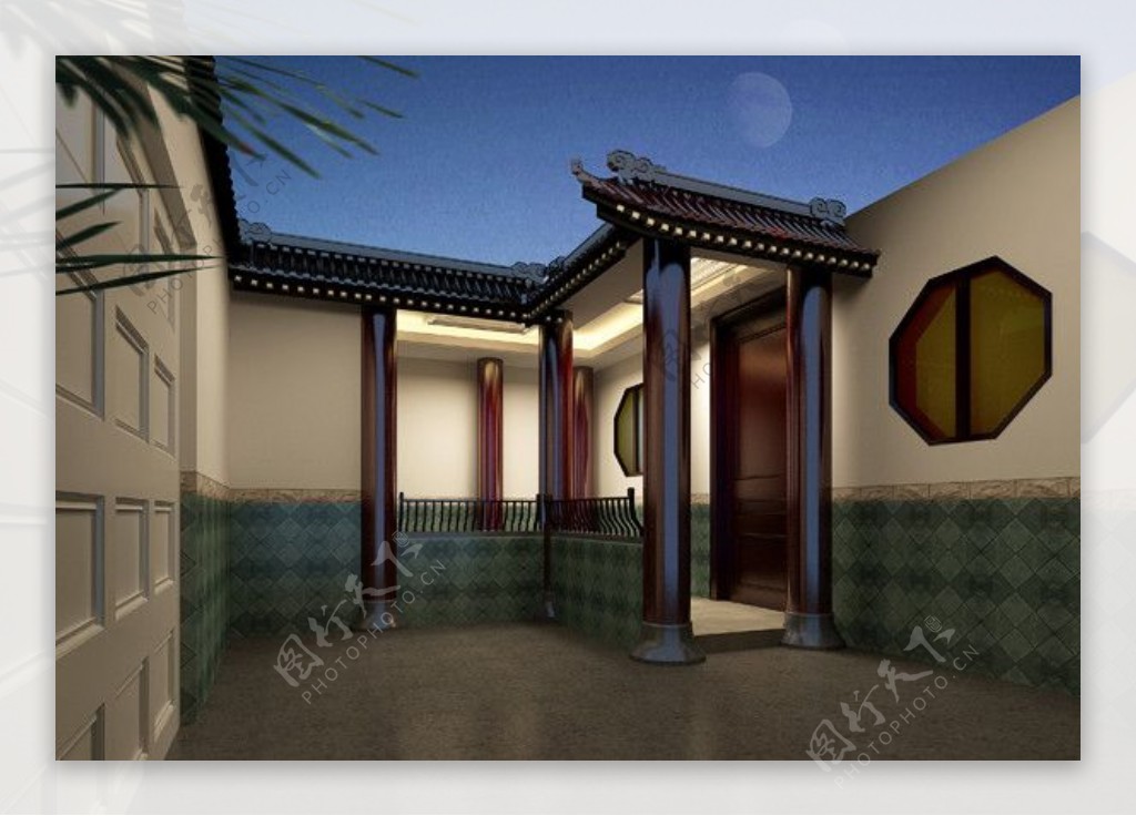 中式别墅门头效果图图片