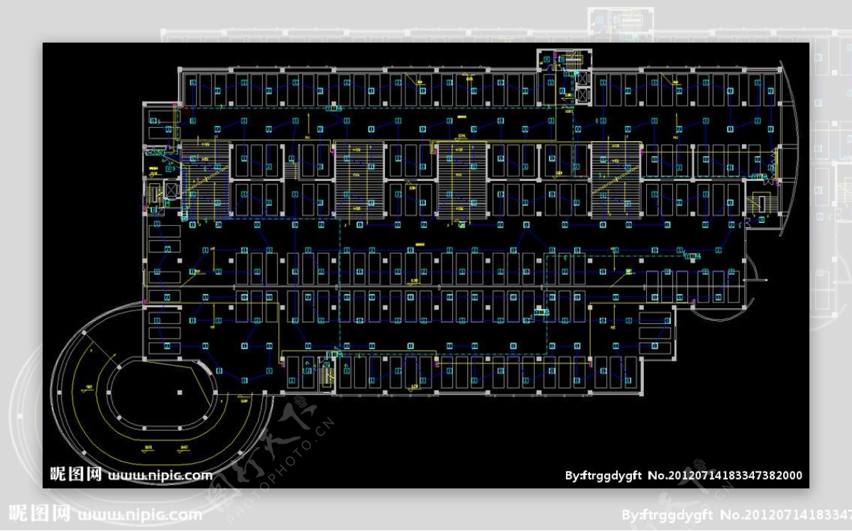 停车库五层消防平面布线图图片