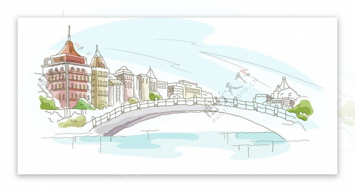 手绘欧洲水上城市图片