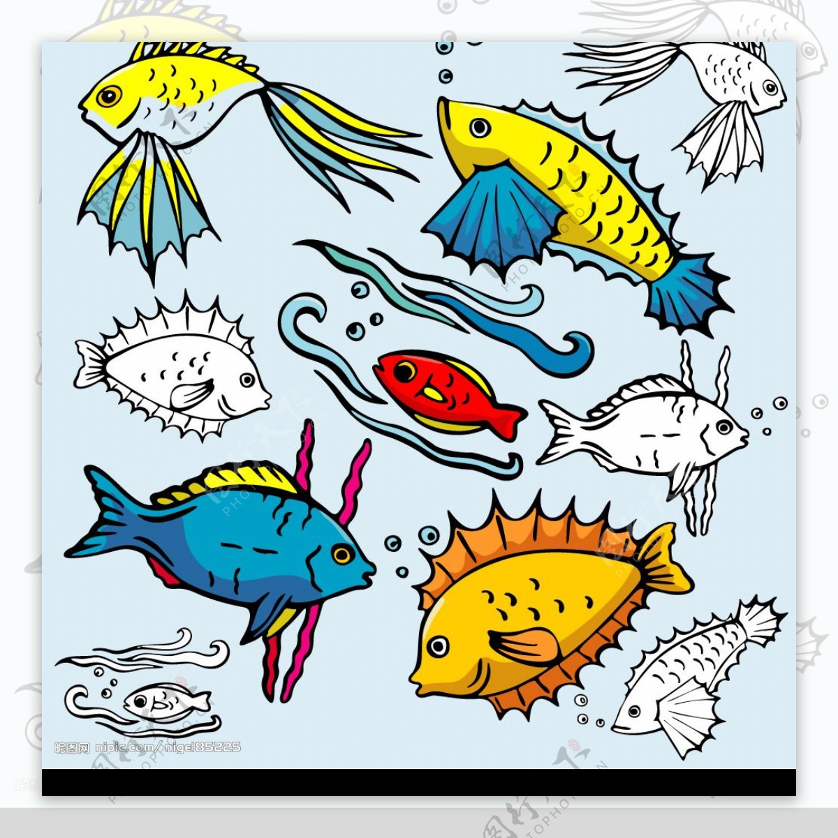 常用各种卡通鱼类矢量素材图片