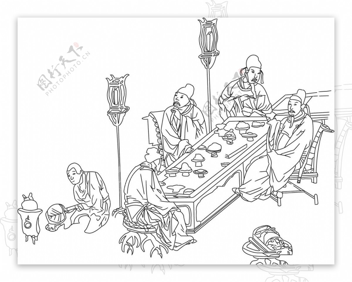 古代宴会矢量图图片