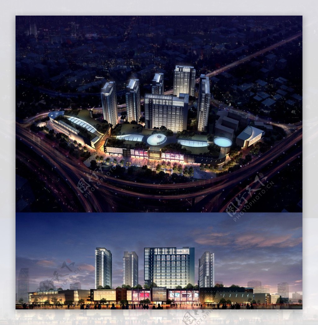 商务区夜景建筑模型图片