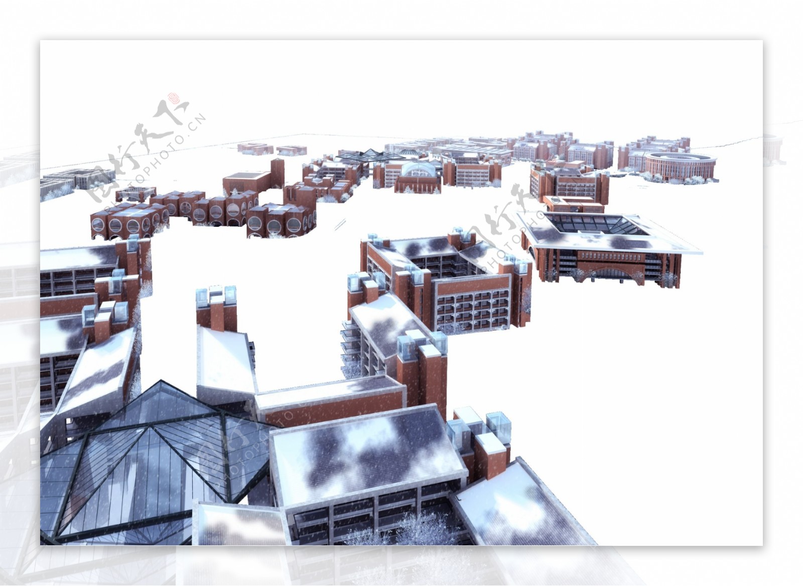 建筑鸟瞰雪景图片