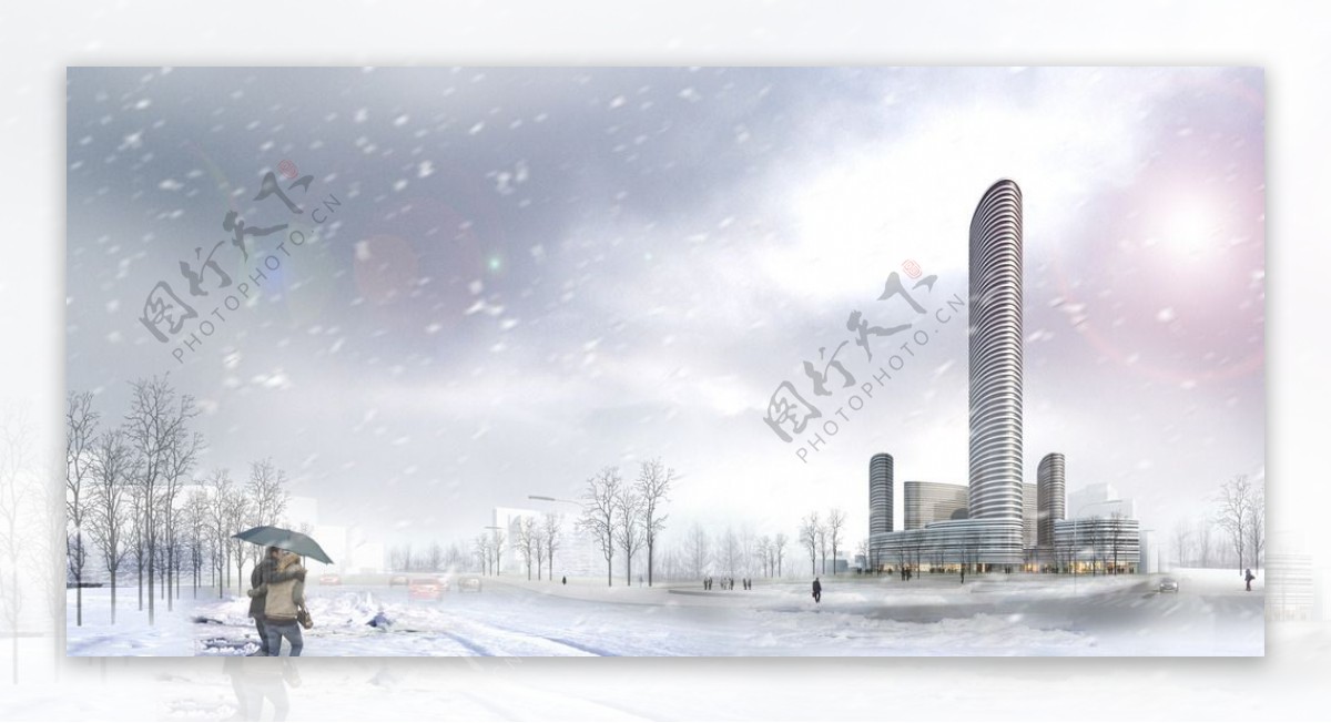 华茂商业大楼雪景图片