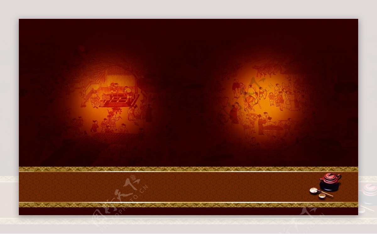 中国古典茶艺红色背景图图片