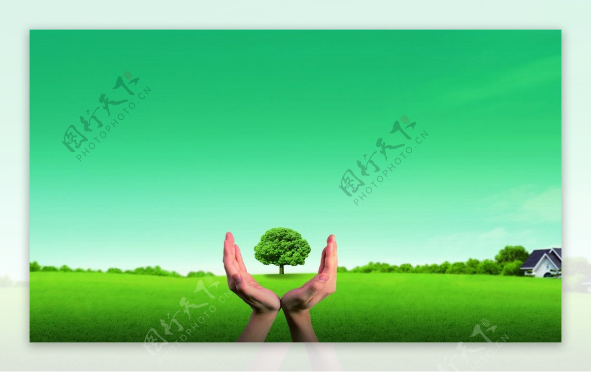 绿色天空草坪蓝天绿地双手图片