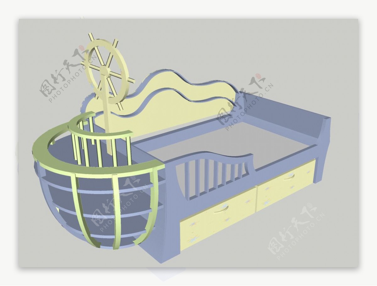 SketchUp儿童床組船型床台图片