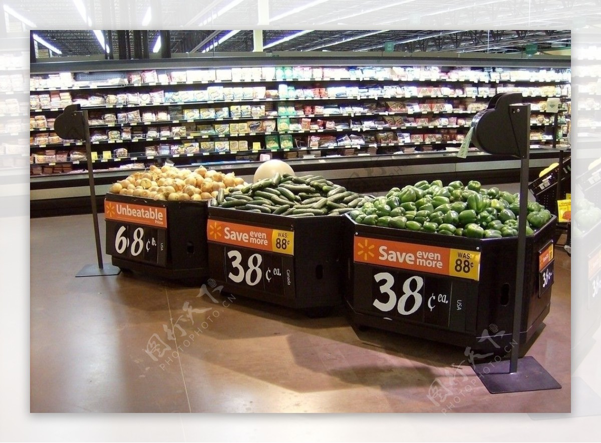 沃尔玛超市购物中心美食购物shoppingmall水果生鲜堆头室内商业图片