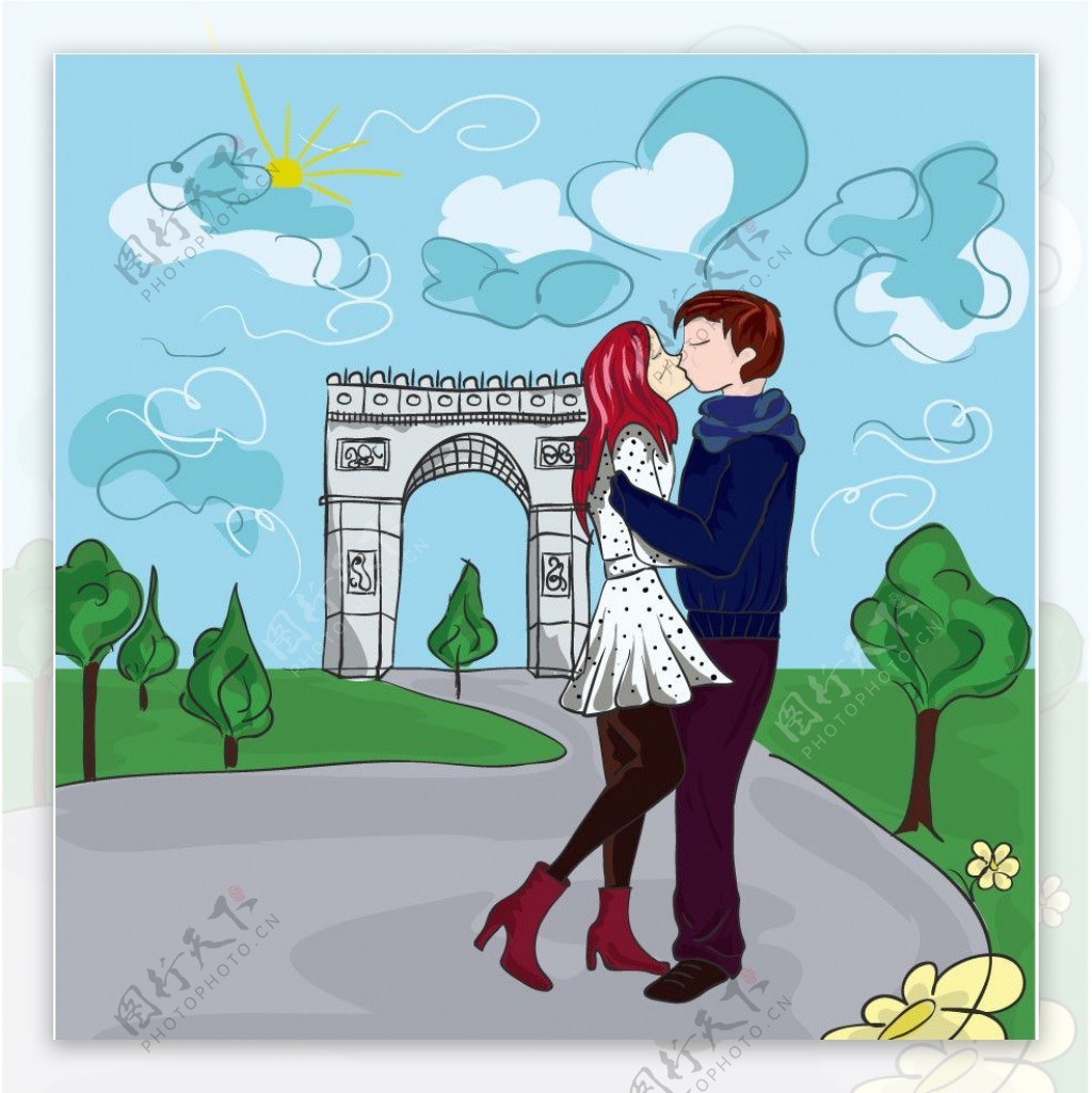 巴黎风情亲密恋人图片