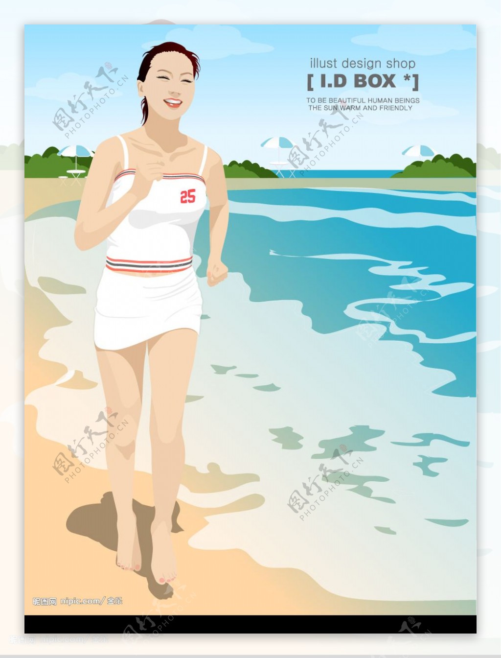 海滩休闲跑步的女性图片