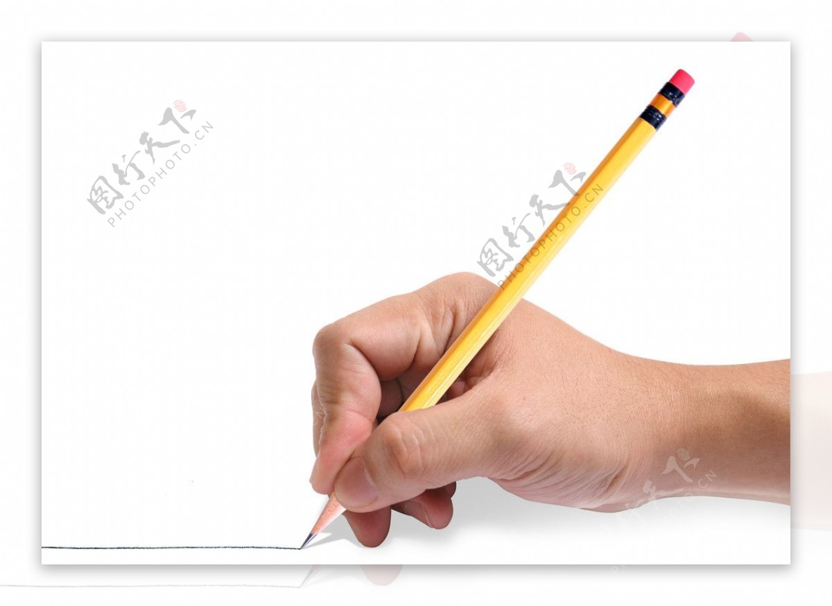 手手指握住笔铅笔画画橡皮擦特写近景横图留白彩色图片