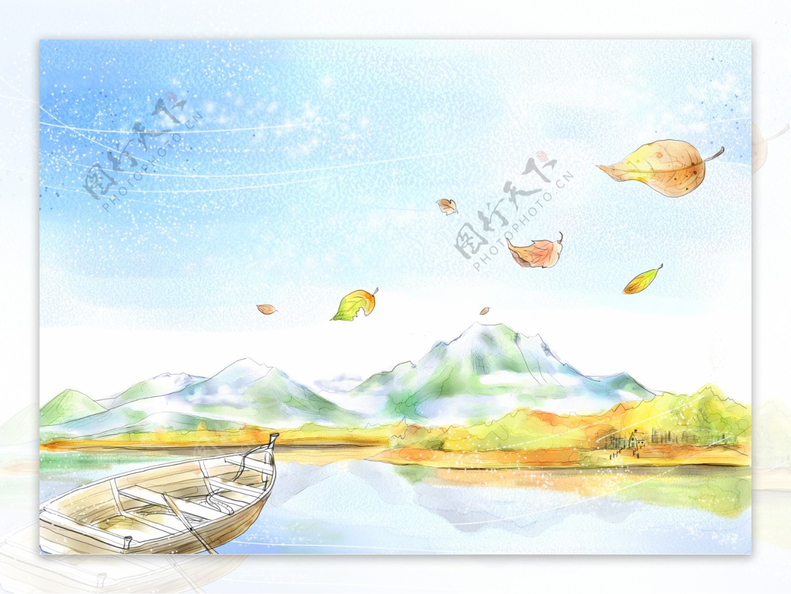 手绘水彩自然风景风光插画图片