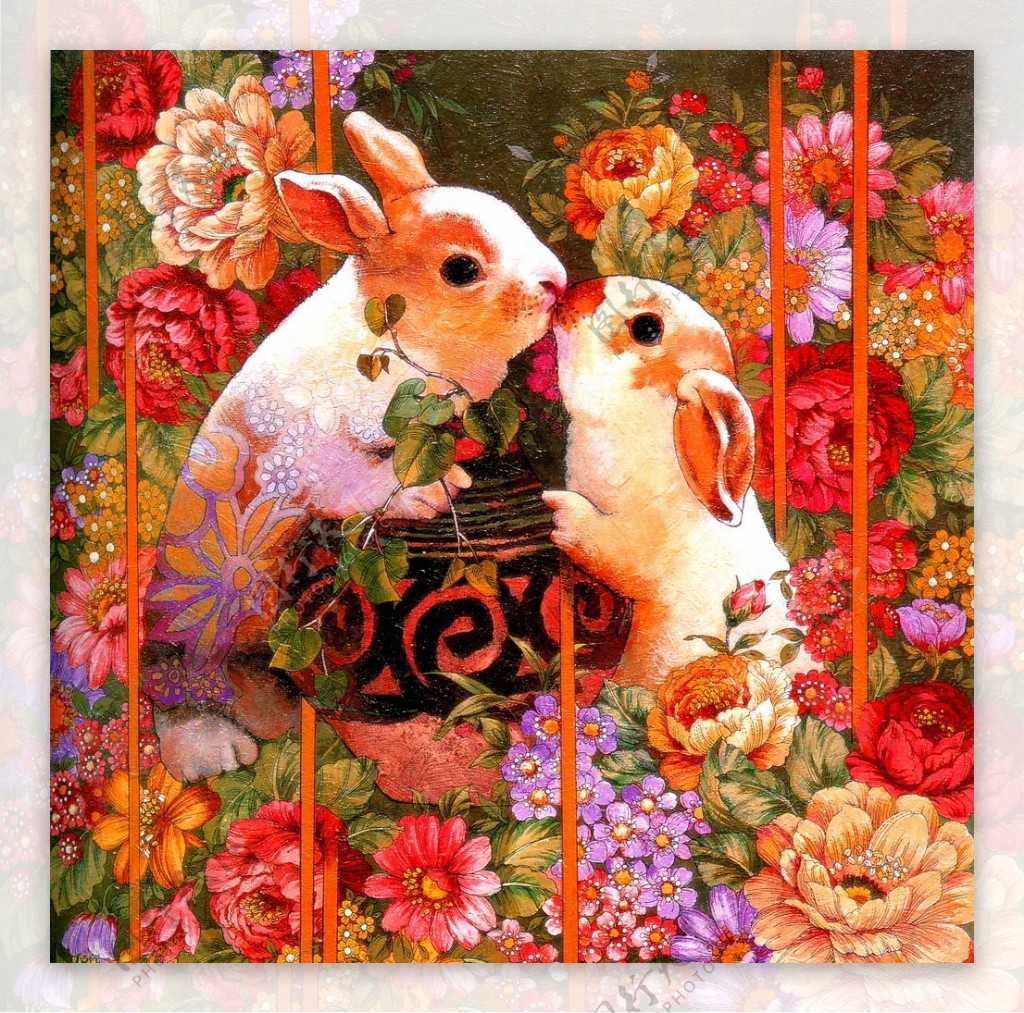 油画生肖兔子图片