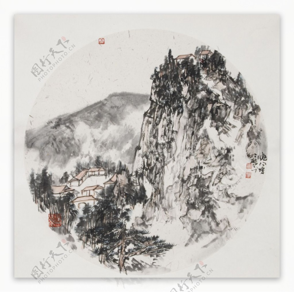 中国画山水画扇面图片