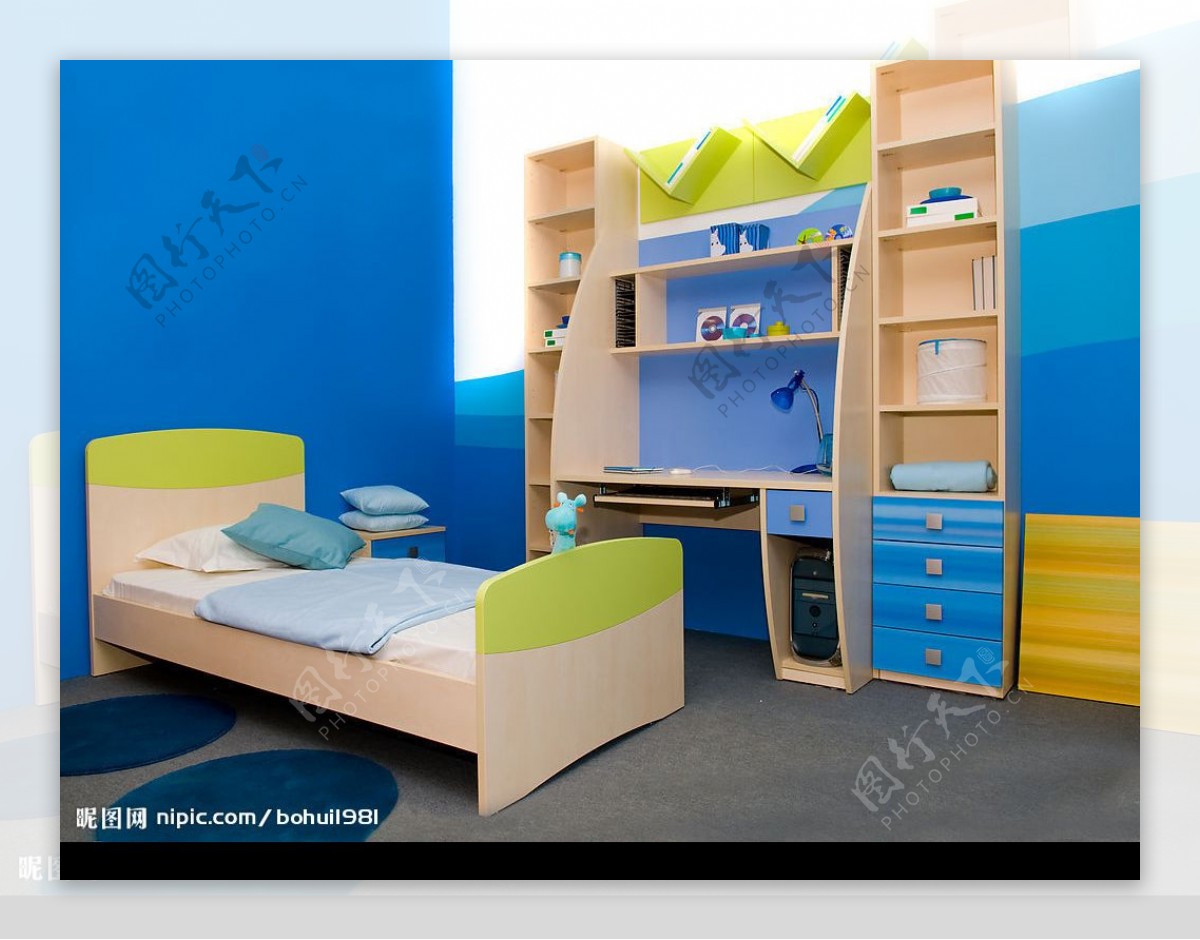 蓝色儿童的房间图片