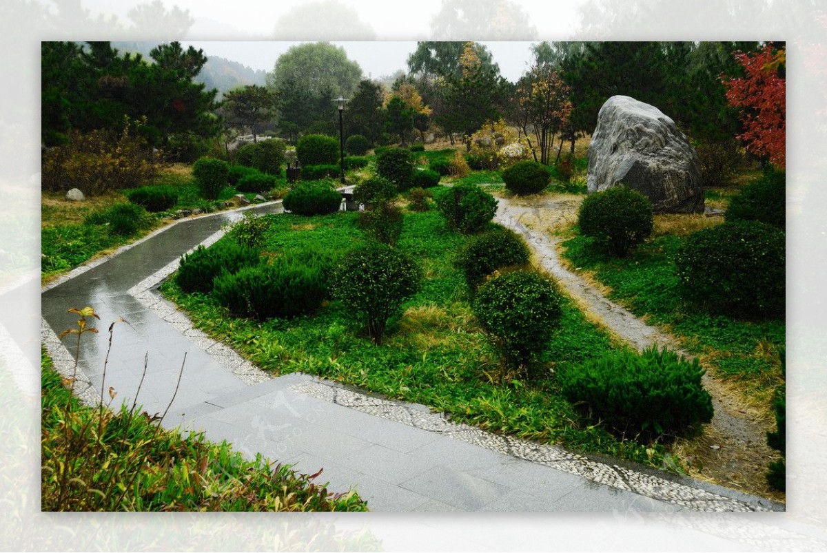 雨中花园小路图片