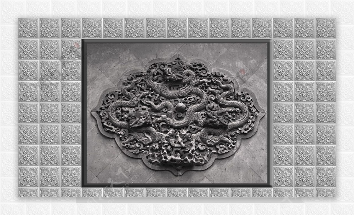中国龙浮雕背景墙瓷砖底纹室内图片