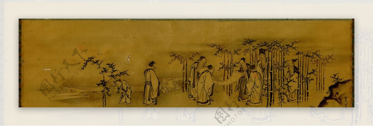 日本江户时代绘画狩野雪信竹林七贤图图片
