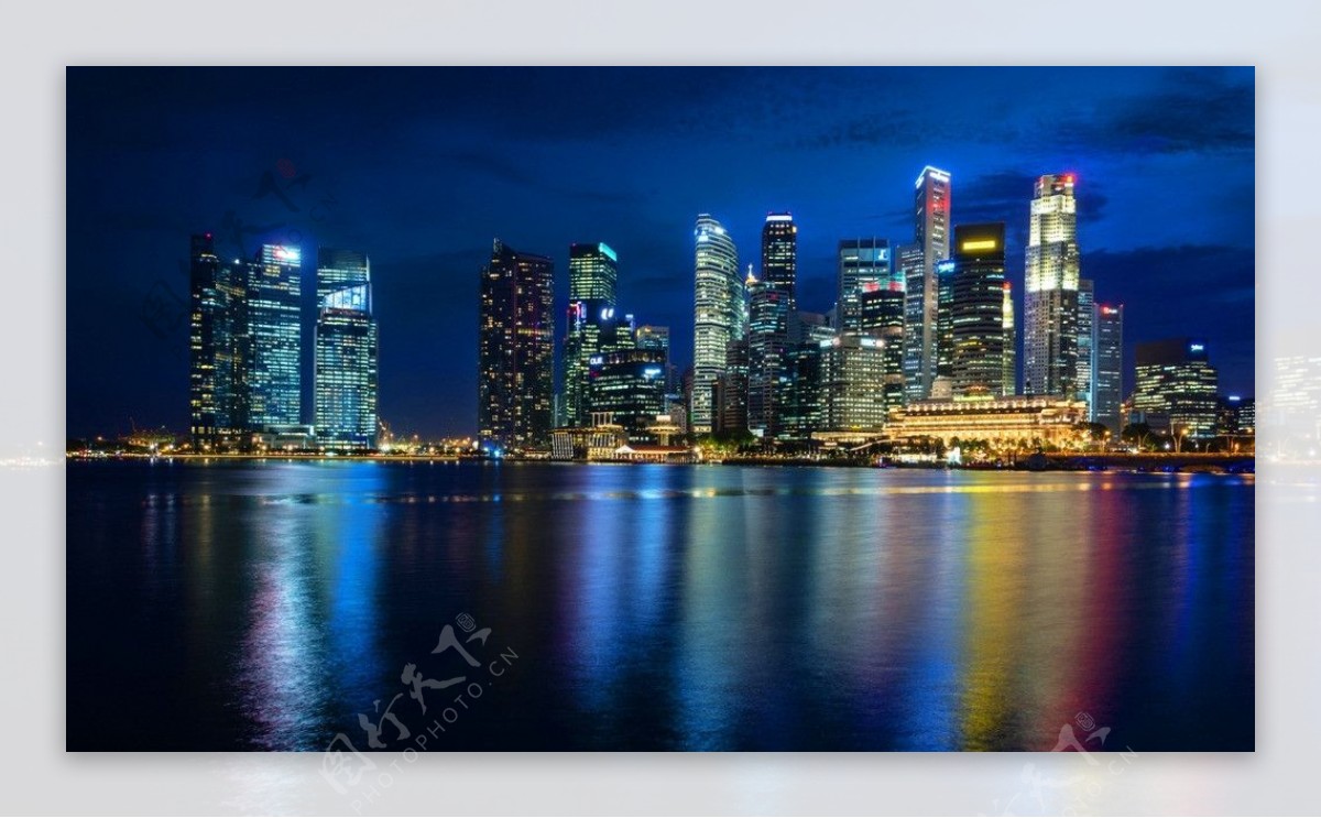 新加坡CBD夜景全景图片