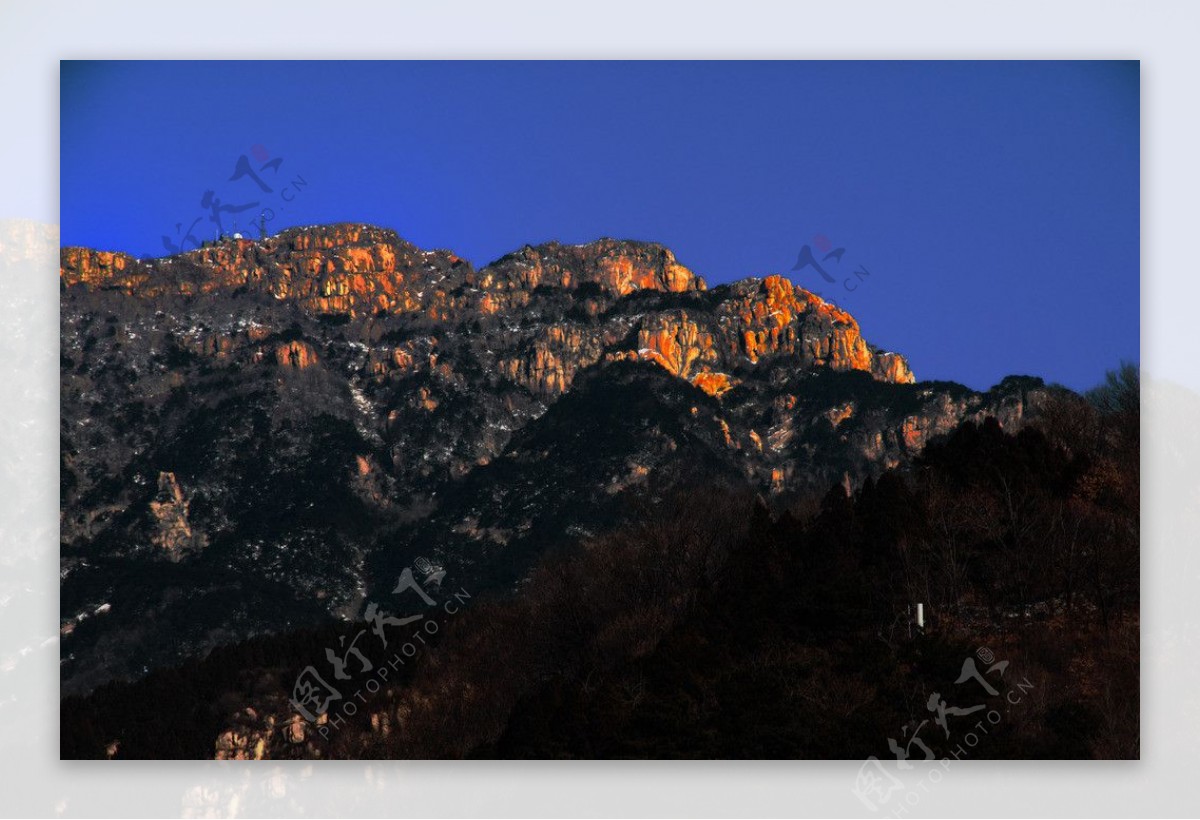 朝阳初照雪中泰山图片