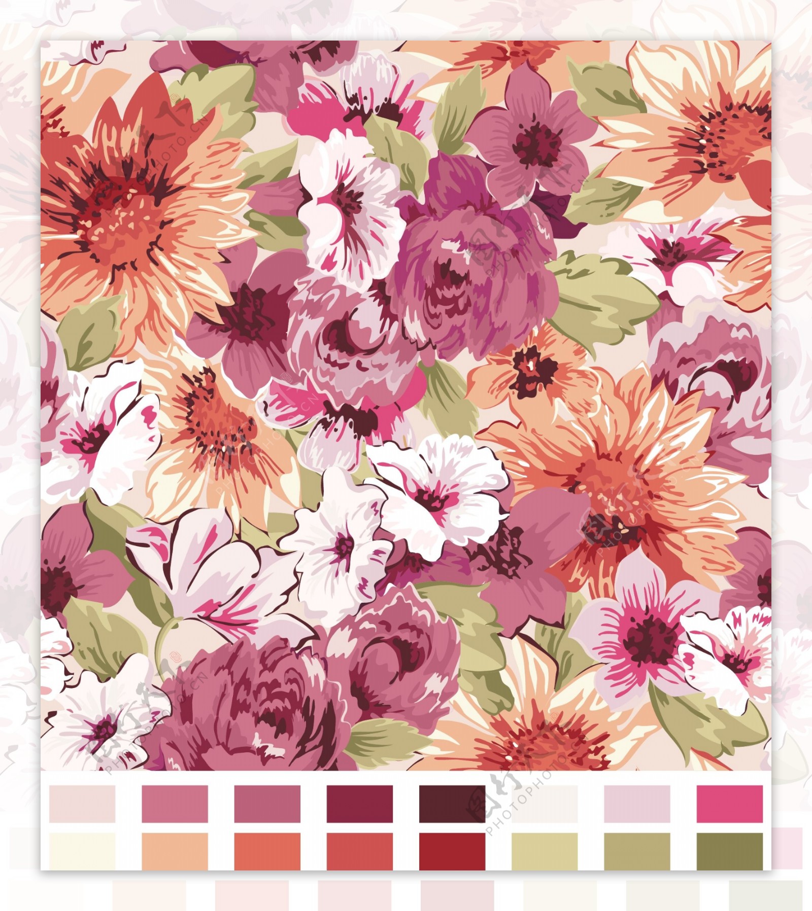彩绘花卉背景矢量素图片