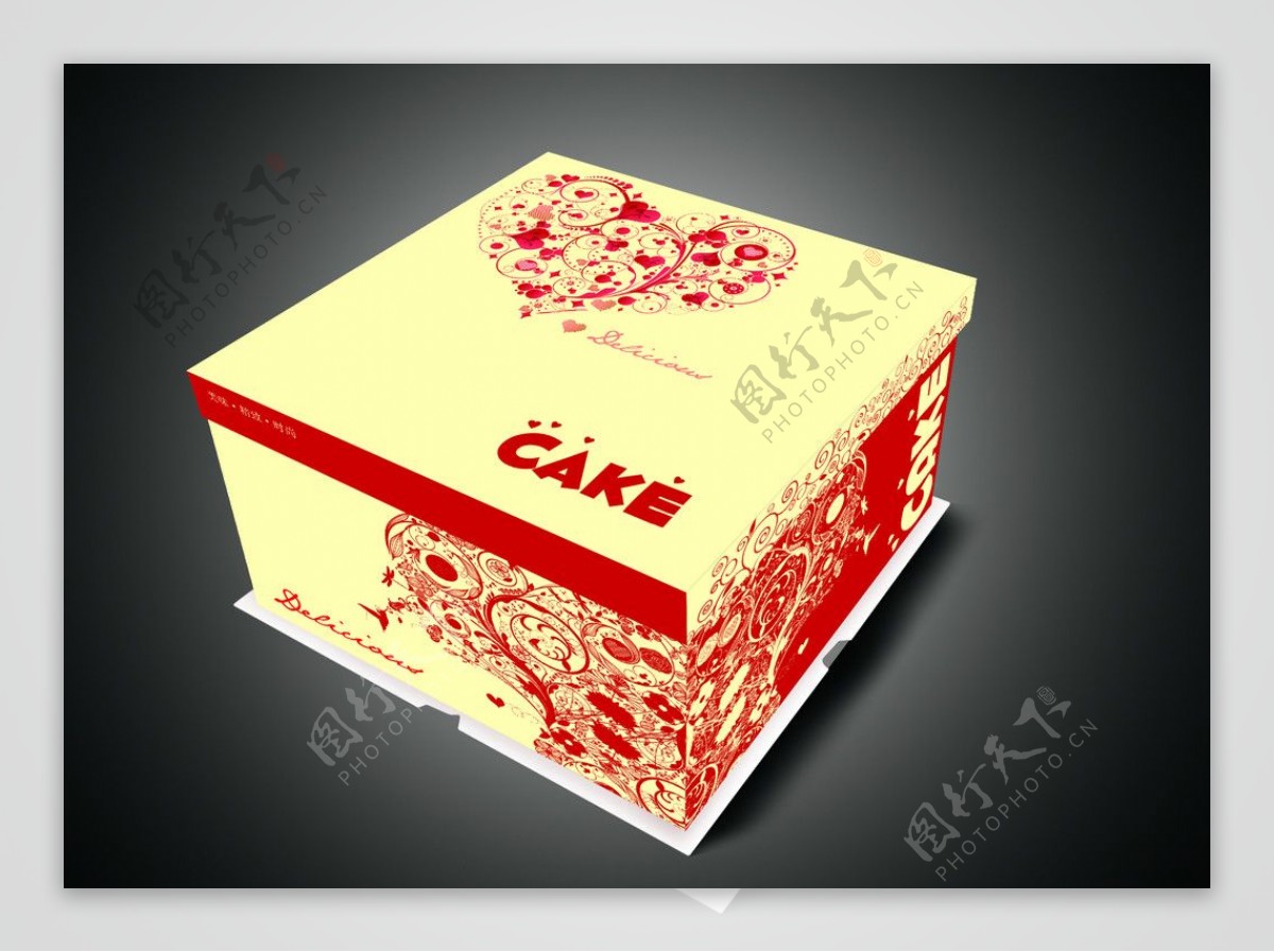红色心蛋糕盒展开图图片