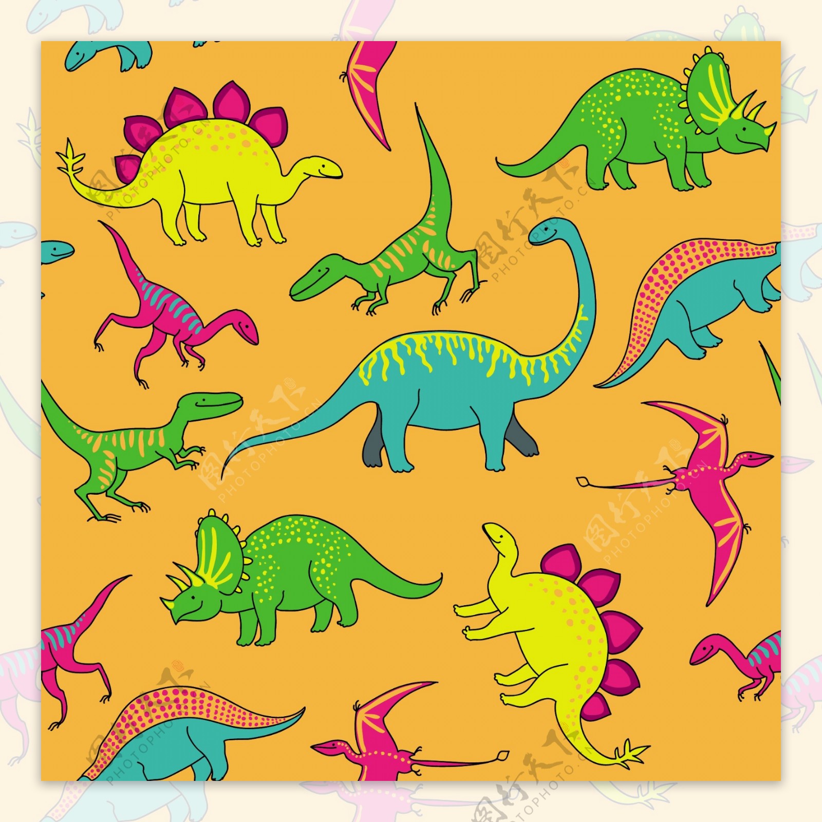 可爱小恐龙连续图案背图片