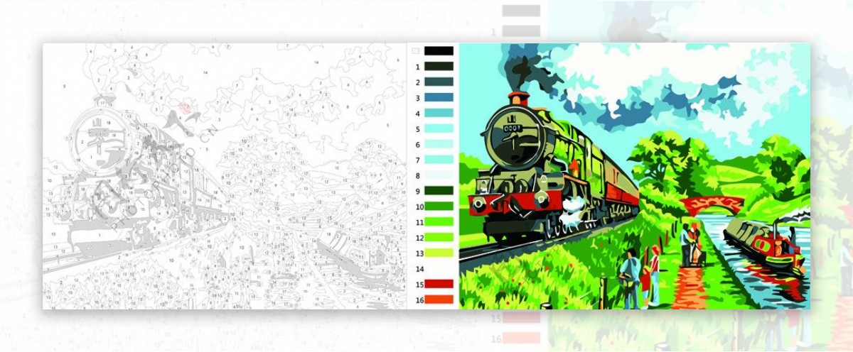 火车数字油画图片