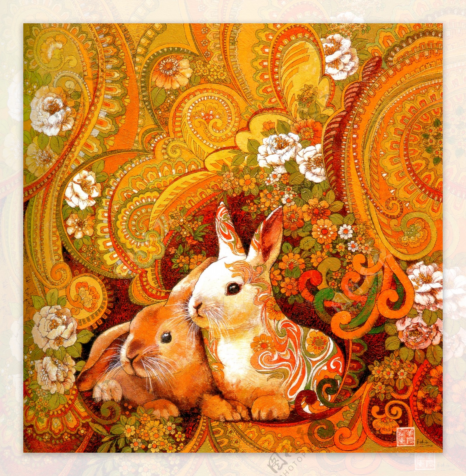油画生肖兔图片