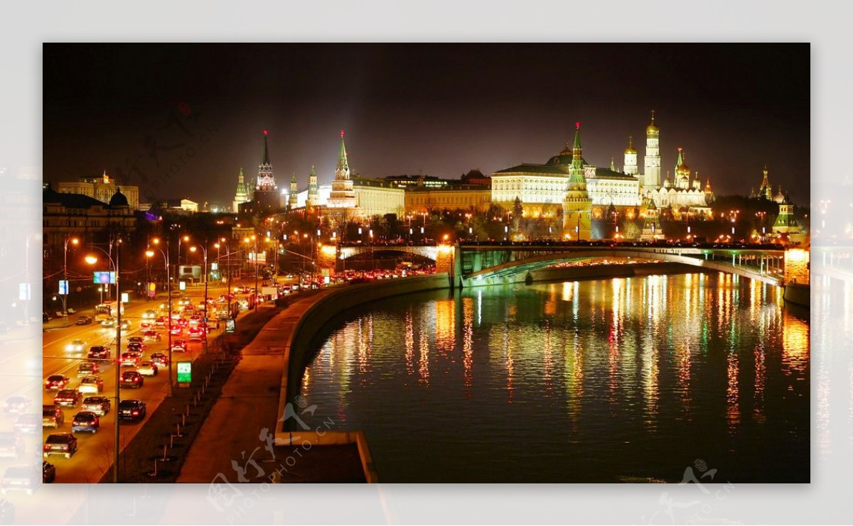 夜晚的莫斯科克里姆林宫图片