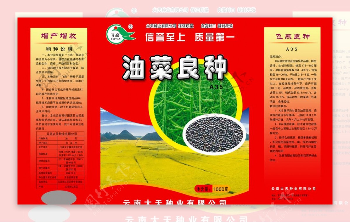 飞燕油菜种子包装图片