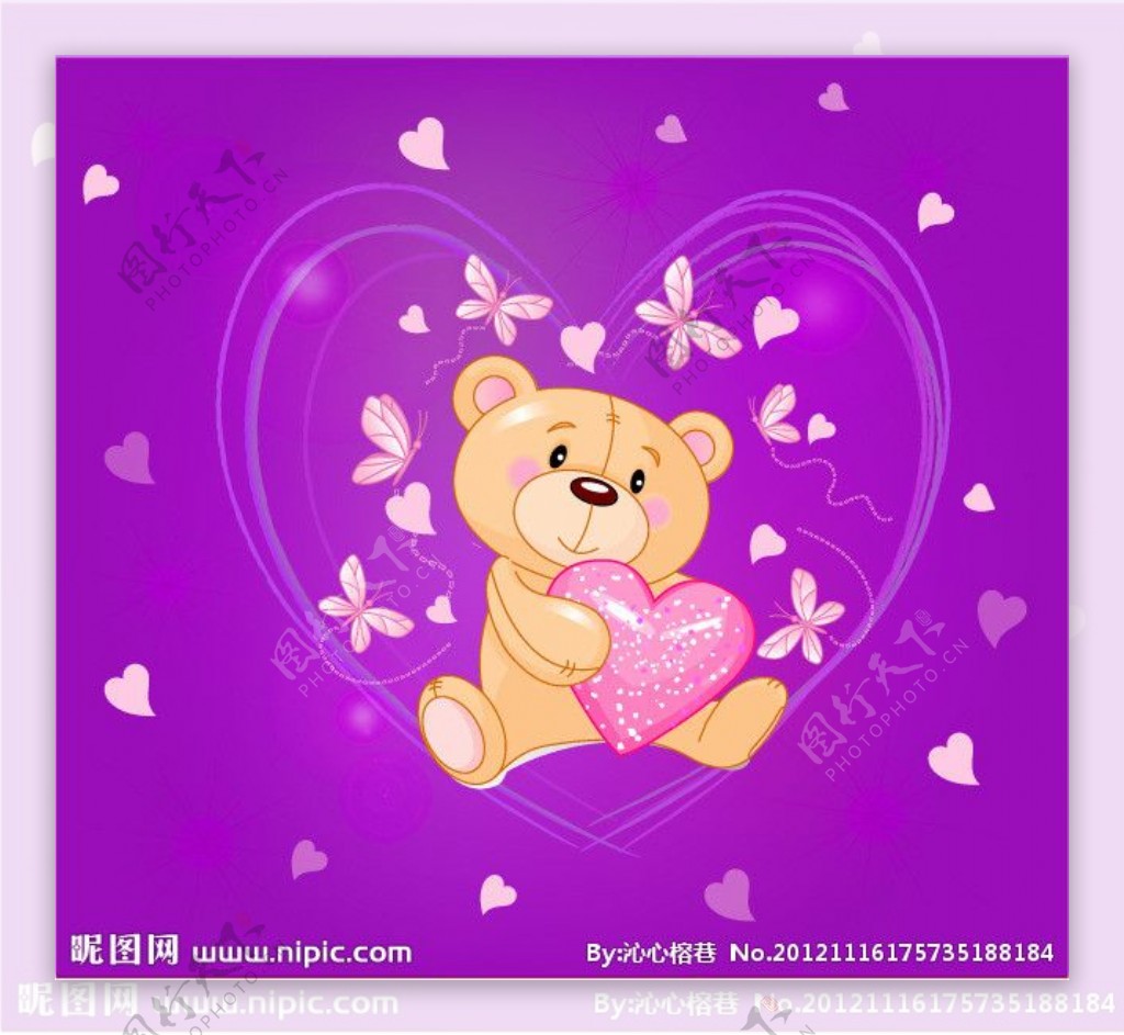 印花矢量图卡通动物小熊蝴蝶花朵免费图片素材-编号00991835-图行天下