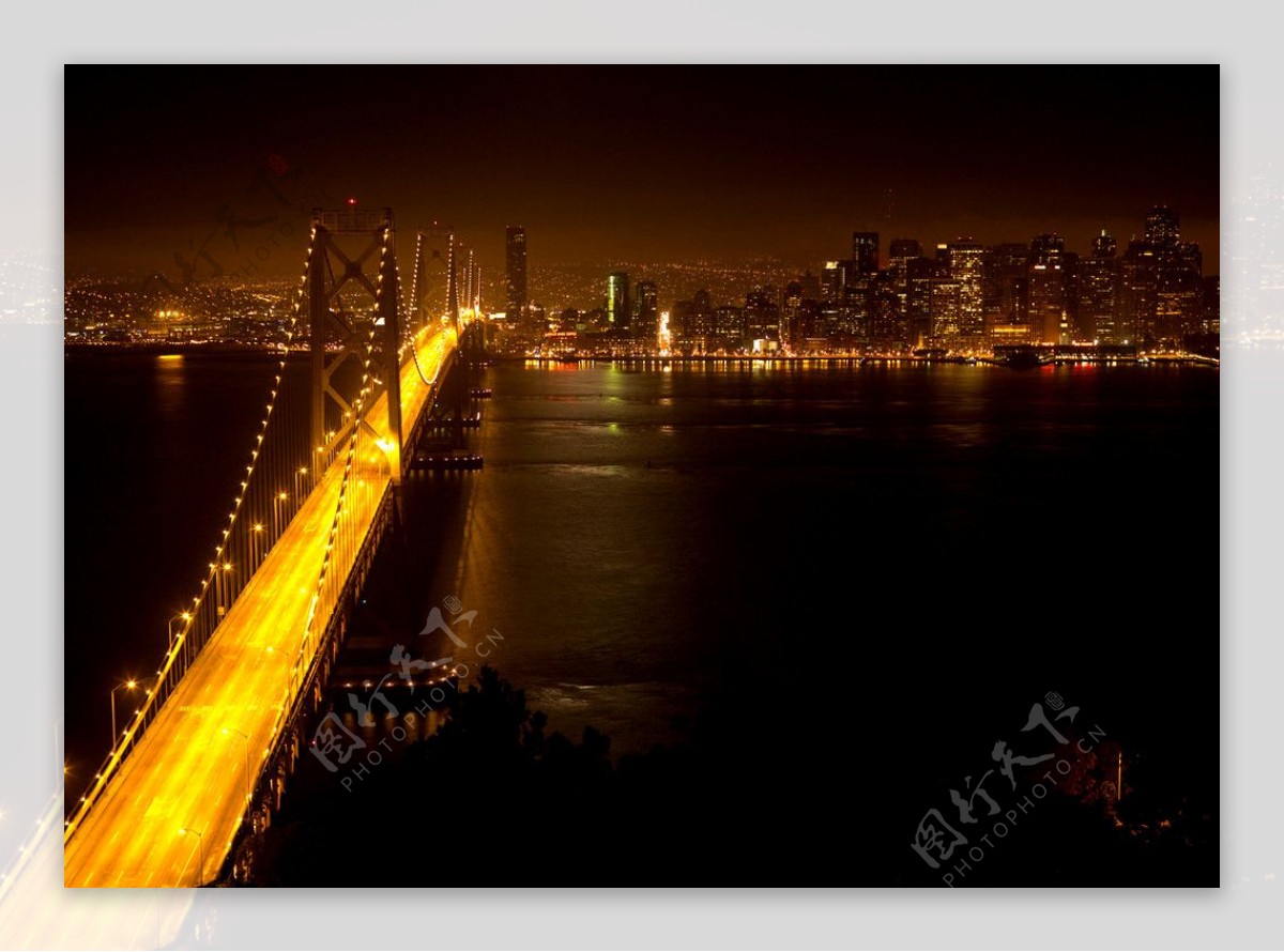 星光彩桥铁桥夜色美景湖水大河图片