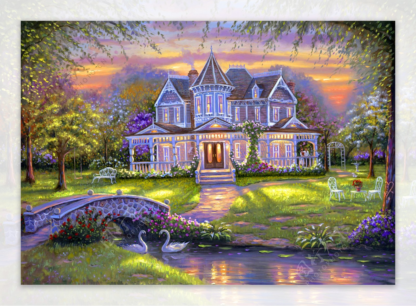 油画童话别墅图片