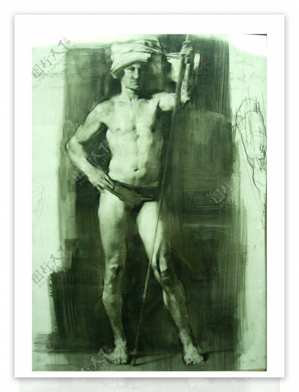 俄罗斯美术作品精品素描男人站姿全身像图片