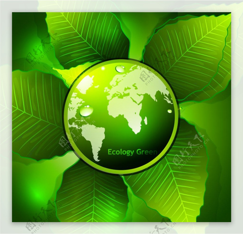 绿叶水珠水滴地球环保背景图片