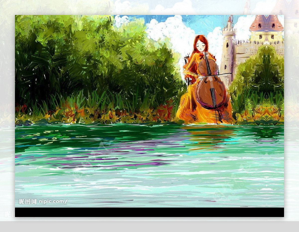 水边的大提琴女孩图片