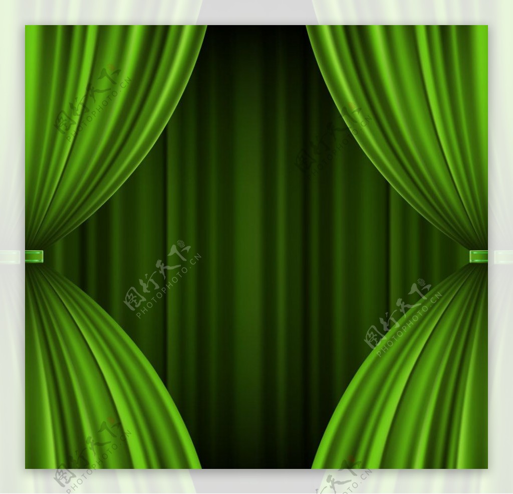 绿色幕布窗帘背景图片